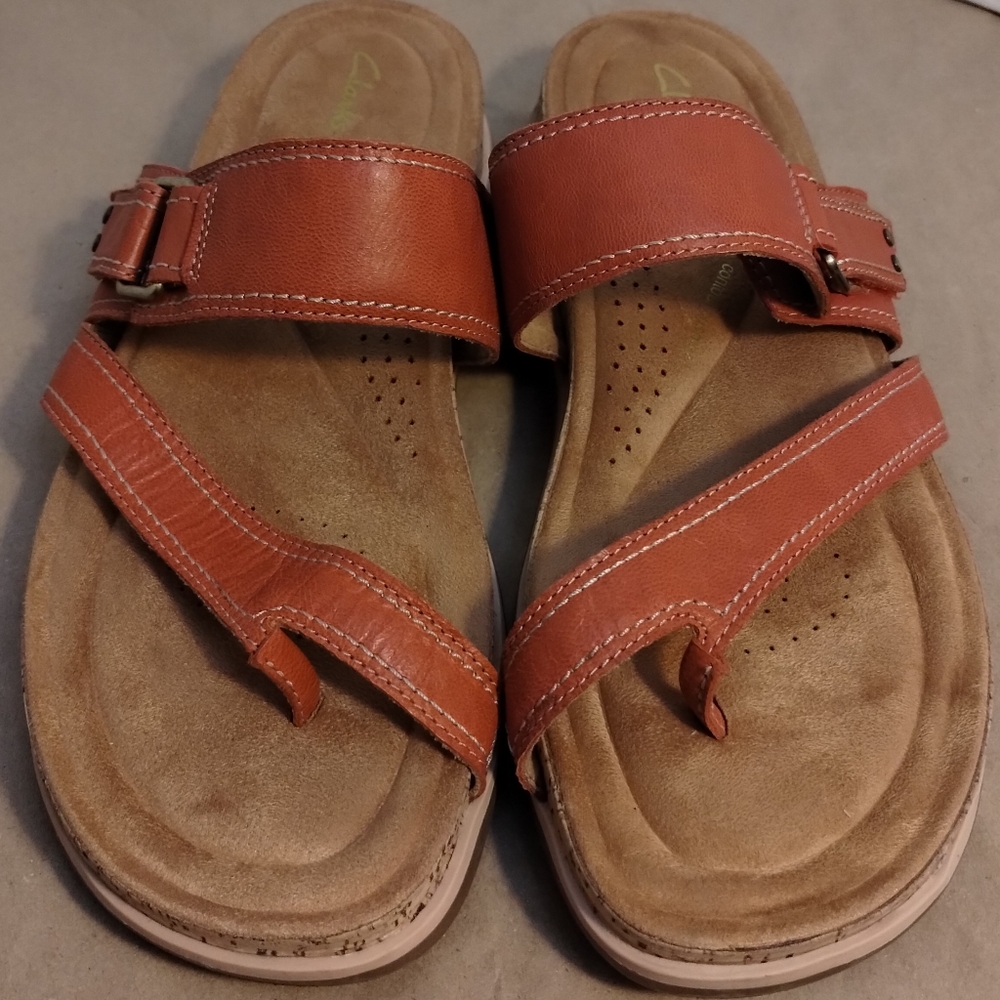 Clarks Orange Leather Toe-Post Sandals